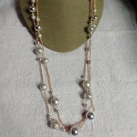 Coppertone silvertone bead chain necklace - Picture 1 of 5
